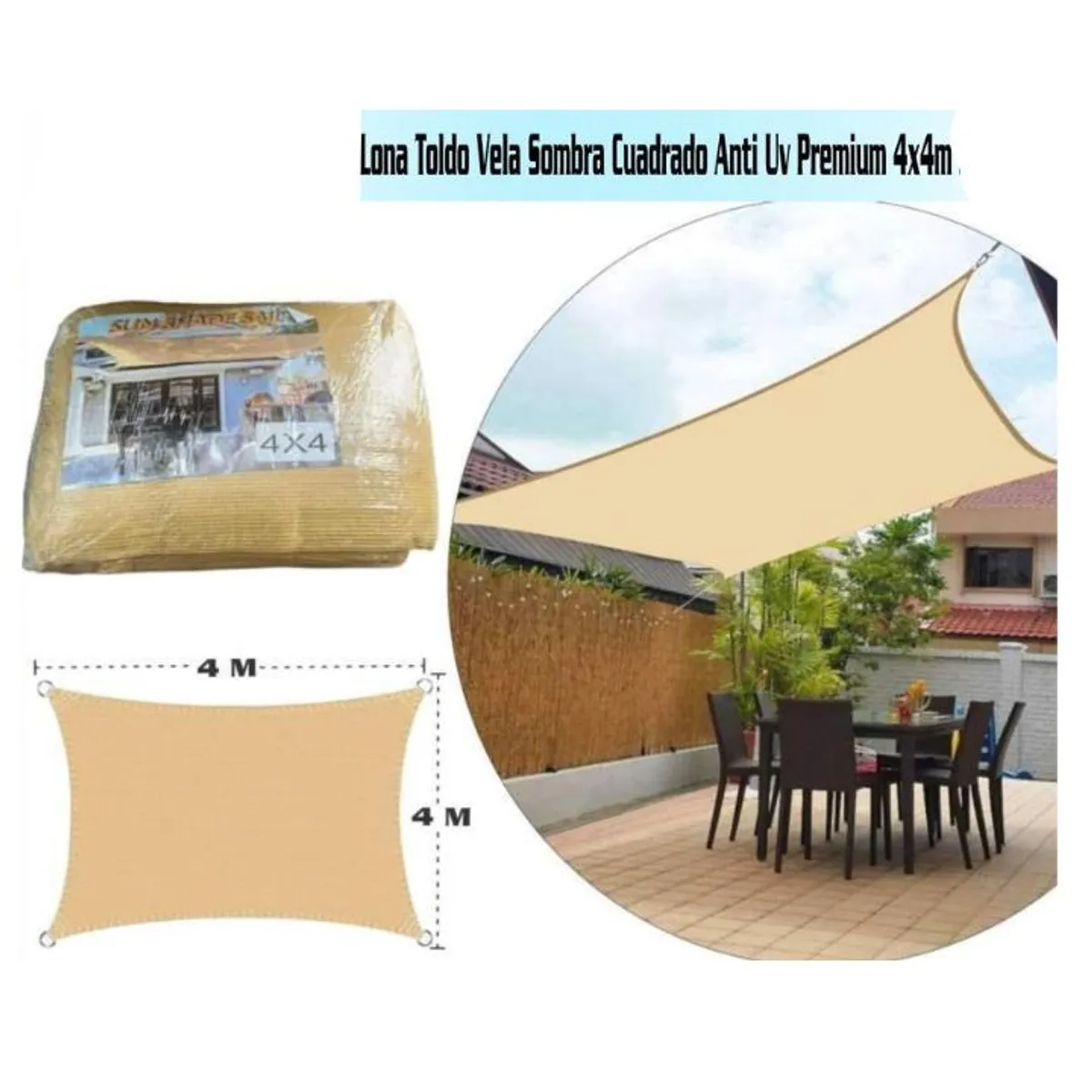 GENERICO - Lona Toldo Vela Sombra Cuadrado Anti Uv Premium 4×4m