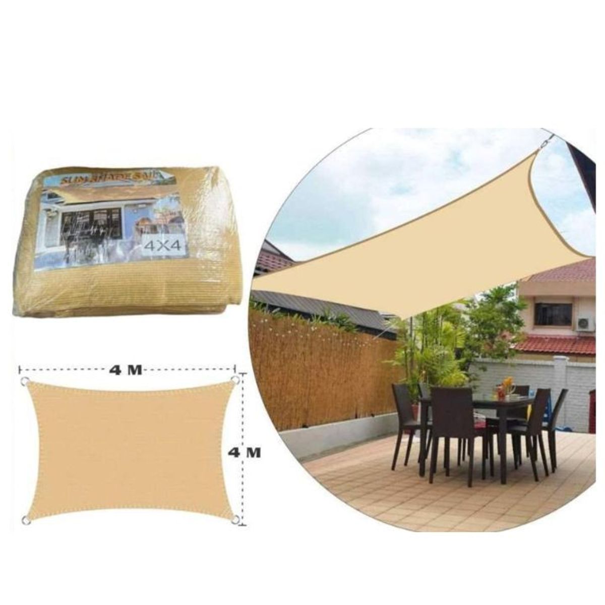 GENERICO - Lona Toldo Vela Sombra Cuadrado Anti Uv Premium 4×4m