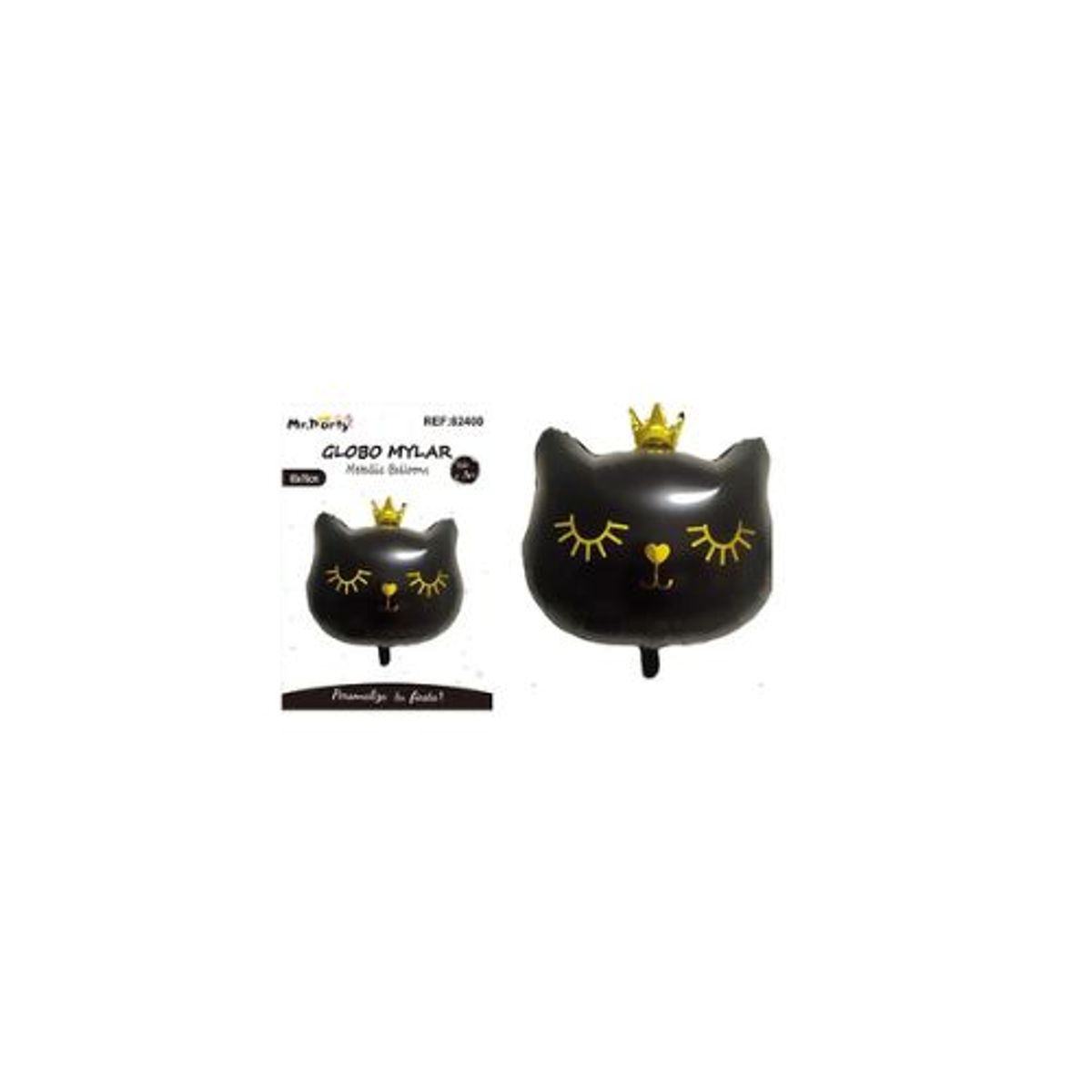 GENERICO - Globo metálico gato negro con corona 65x76cm