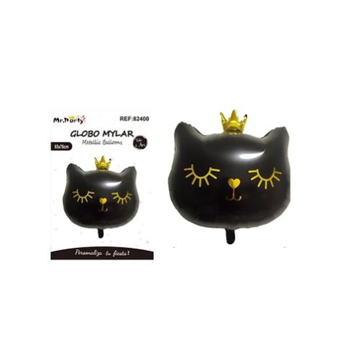 GENERICO - Globo metálico gato negro con corona 65x76cm