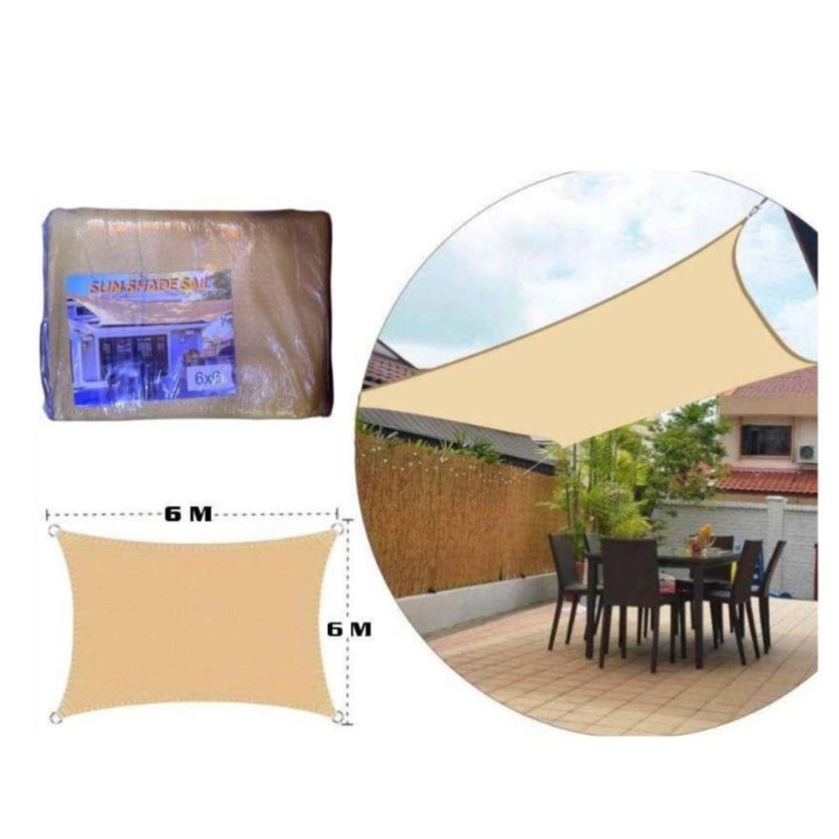 GENERICO - Lona Toldo Vela Sombra Cuadrado Anti Uv Premium 6×6m