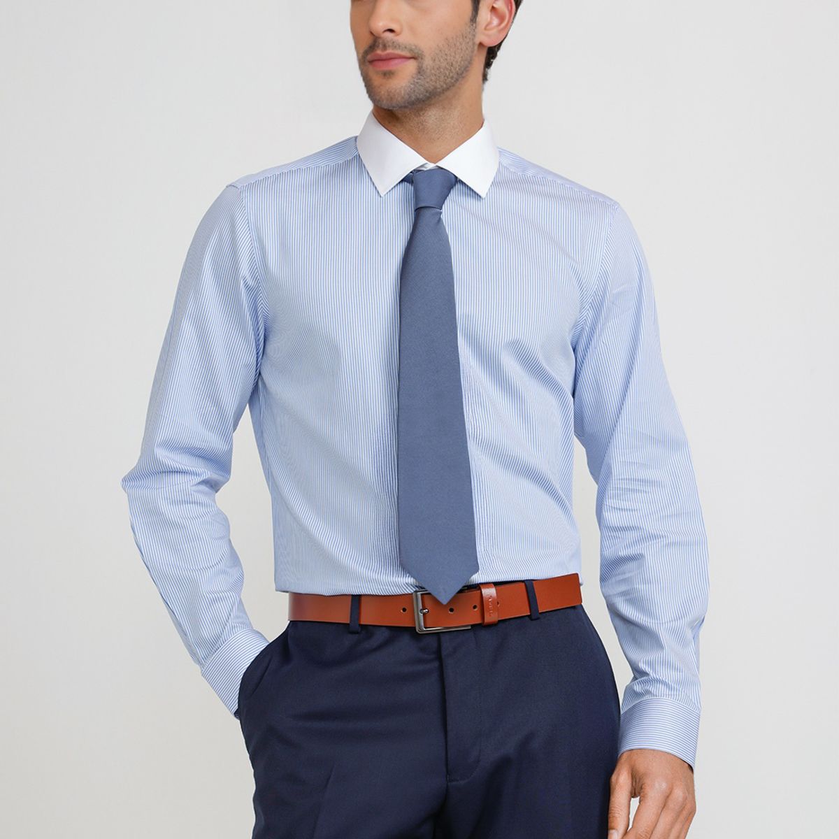 TRIAL - Camisa Hombre Formal Algodón Classic Celeste