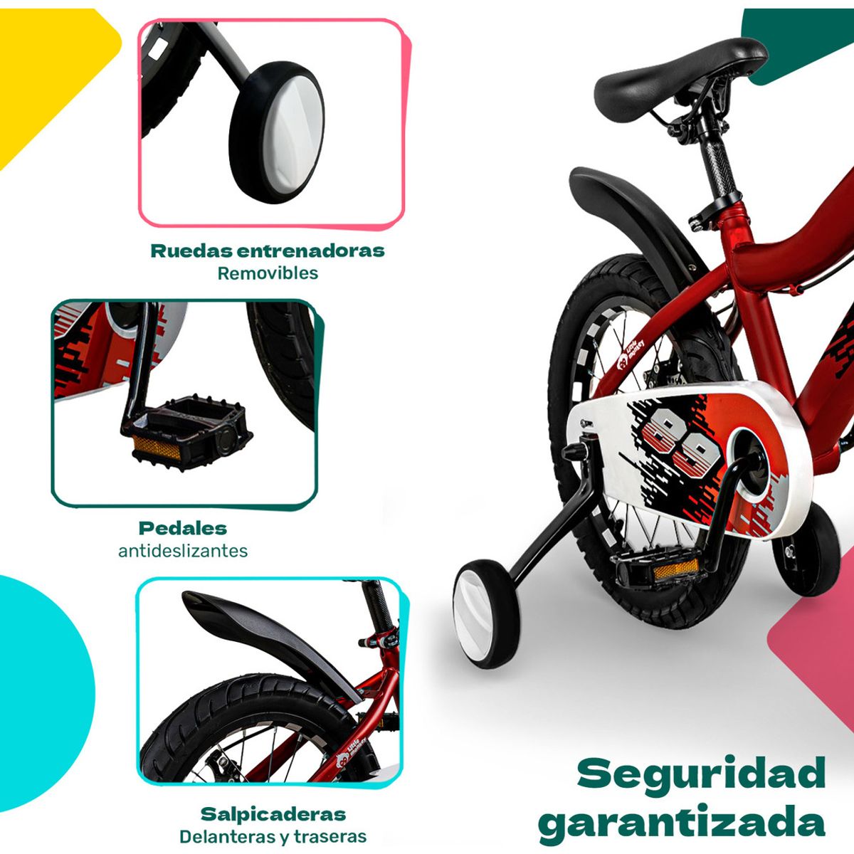 LITTLE MONKEY - Bicicleta Niños Infantil Roja Aro 16 Canasta Racing Rojo