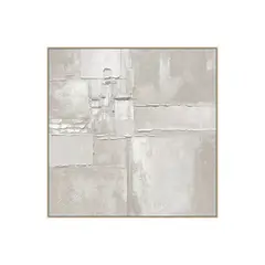 BROOKMAN - Cuadro Decorativo La Cuadra Canvas Pintado a Mano Blanco con Marco Caramelo 100x100 cm