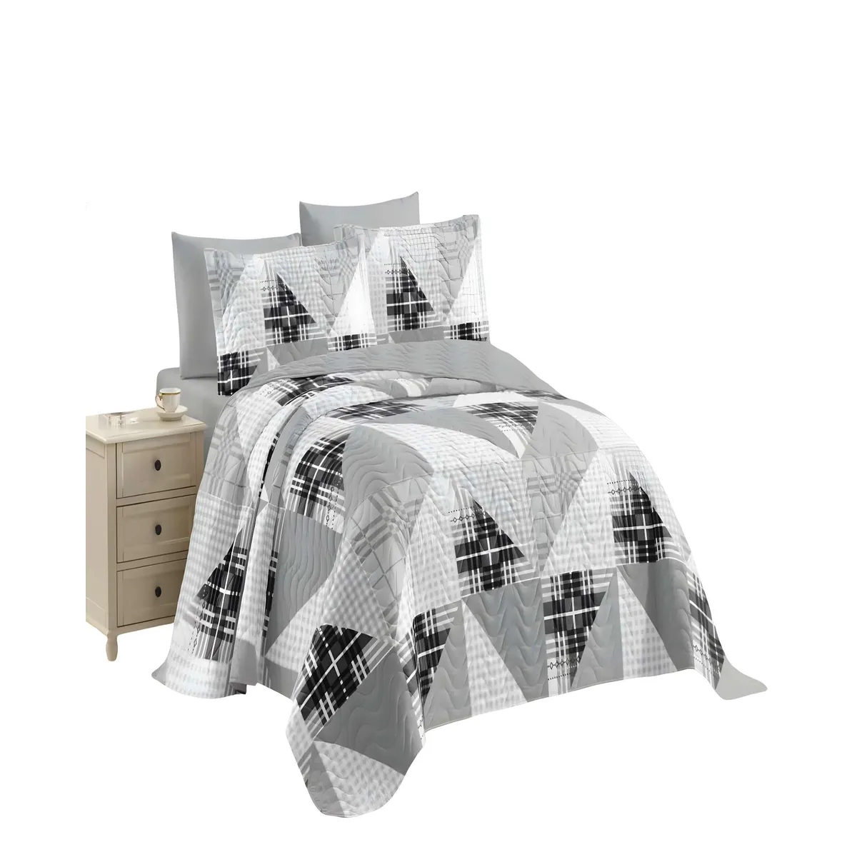 GENERICO - QUILT CUBRECAMA DE VERANO PLAZA Y MEDIA GRIS 02