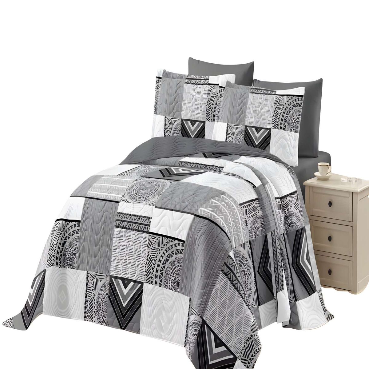 GENERICO - QUILT CUBRECAMA DE VERANO PLAZA Y MEDIA GRIS 05
