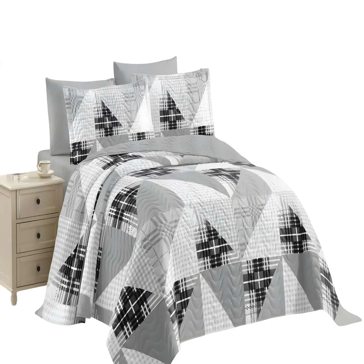 GENERICO - QUILT CUBRECAMA DE VERANO 2 PLAZAS GRIS 02