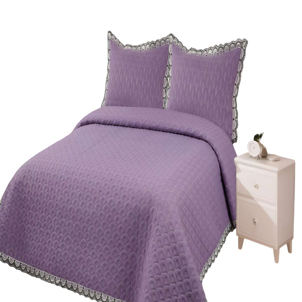 GENERICO - QUILT CUBRECAMA DE VERANO BORDADO 2 PLAZAS MORADO