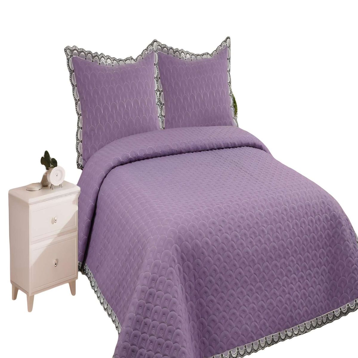 GENERICO - QUILT CUBRECAMA DE VERANO BORDADO 2 PLAZAS MORADO