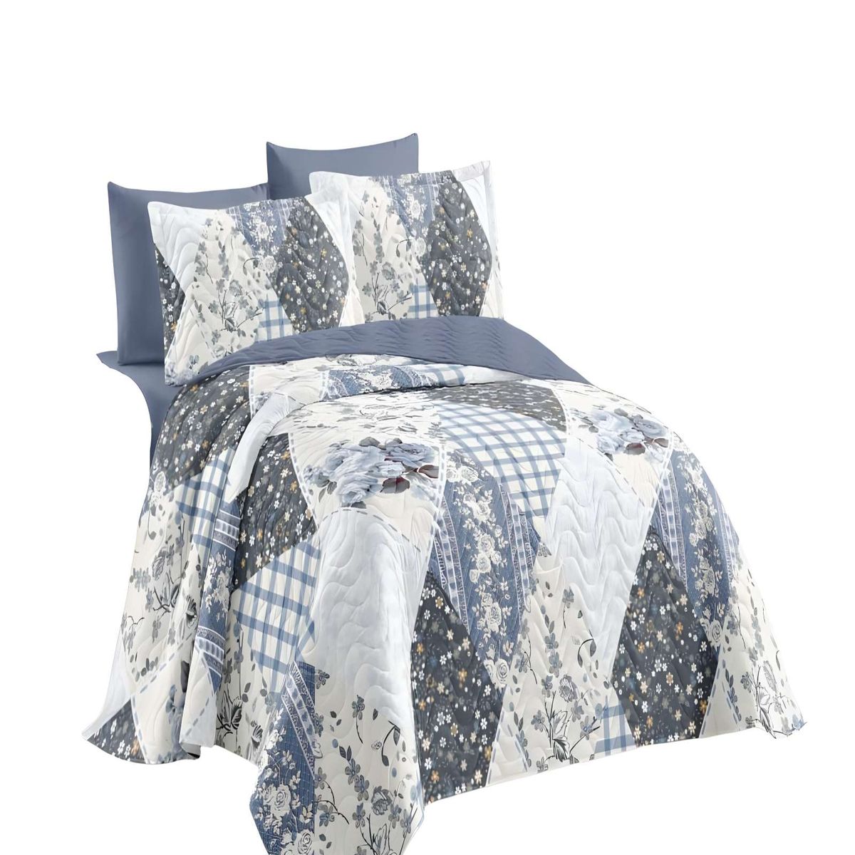 GENERICO - QUILT CUBRECAMA DE VERANO KING AZUL 01