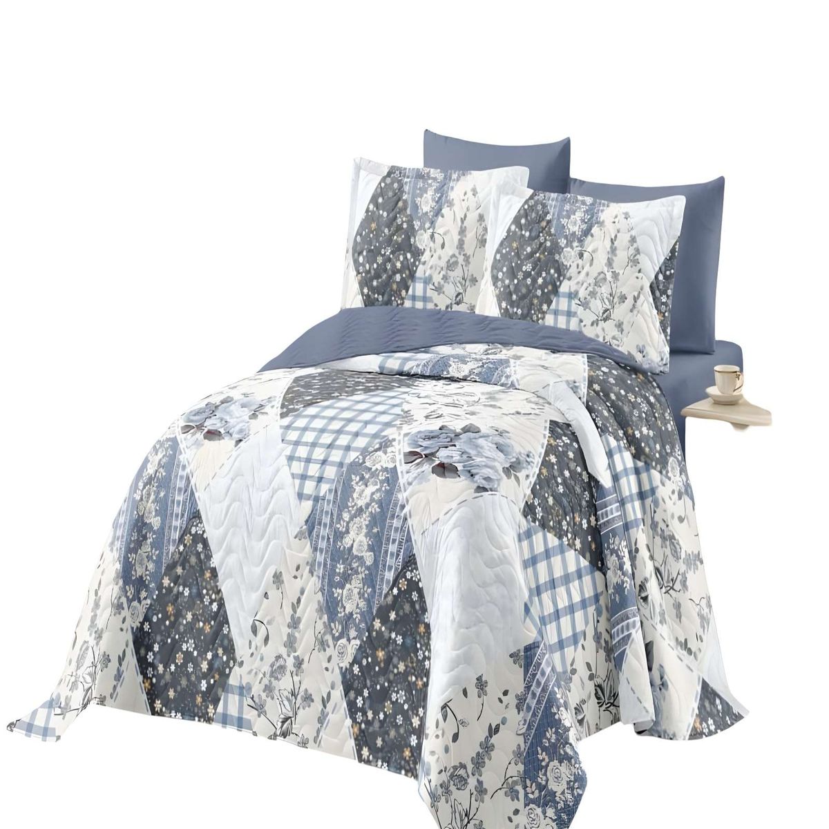 GENERICO - QUILT CUBRECAMA DE VERANO KING AZUL 01