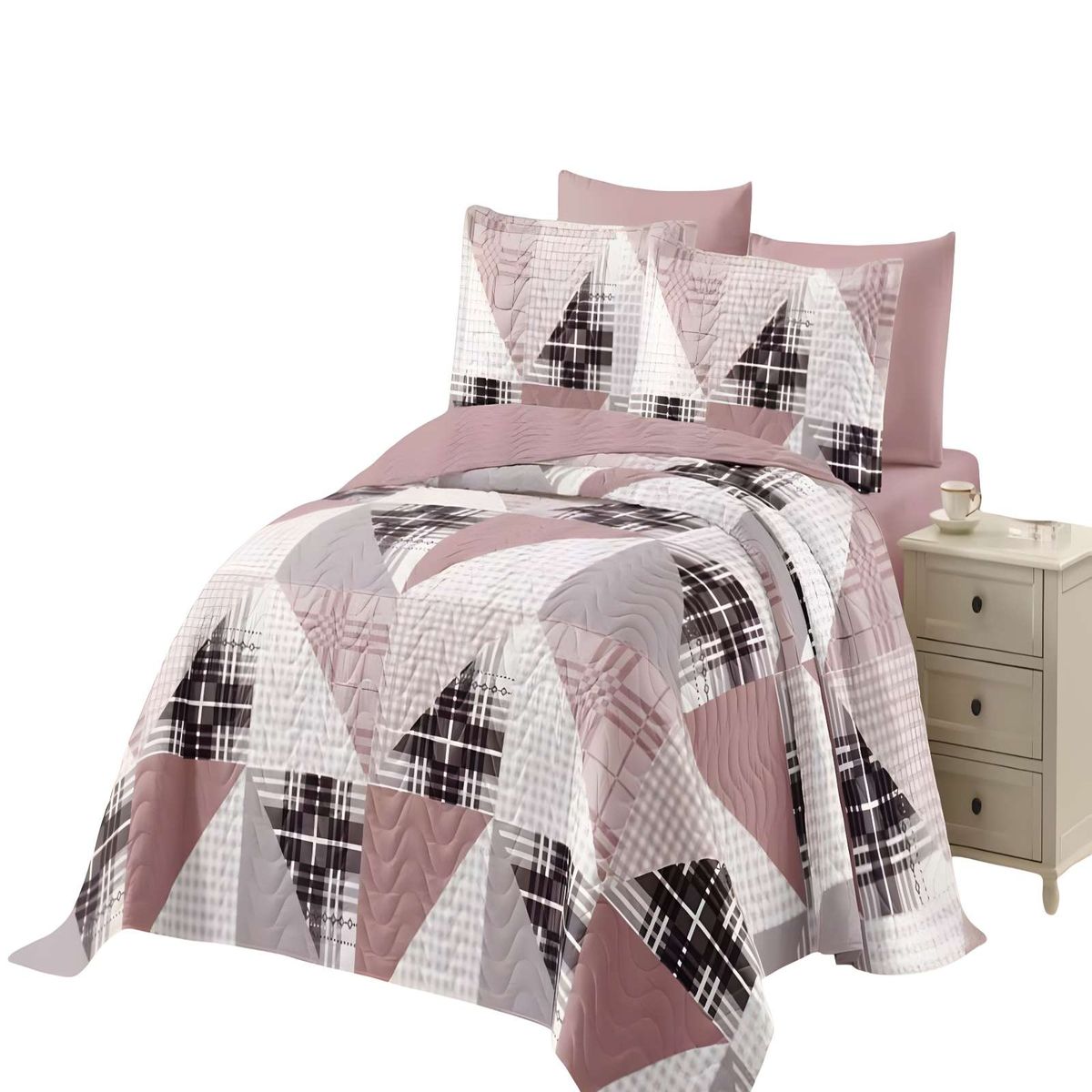 GENERICO - QUILT CUBRECAMA DE VERANO KING ROSA 02