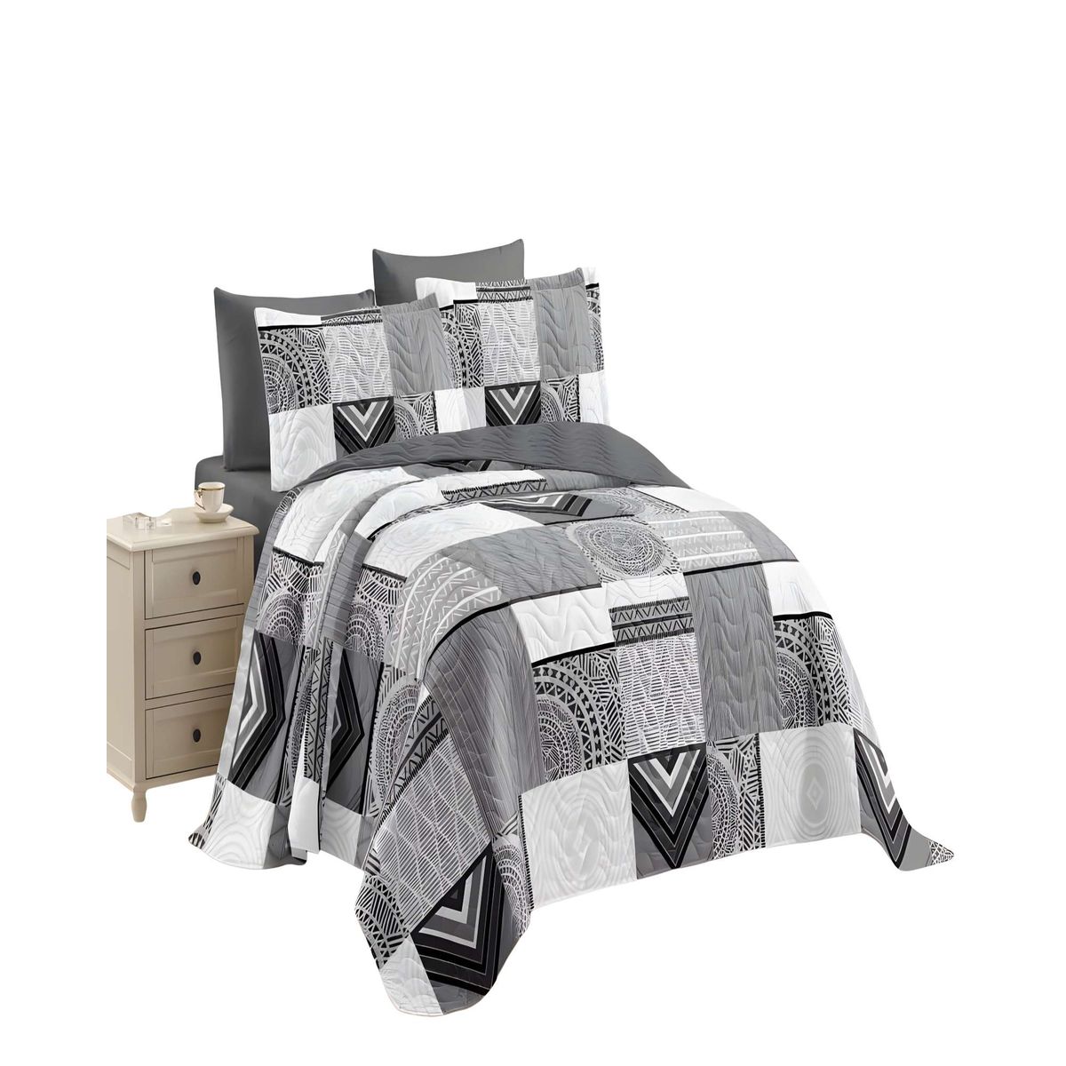 GENERICO - QUILT CUBRECAMA DE VERANO KING GRIS 04