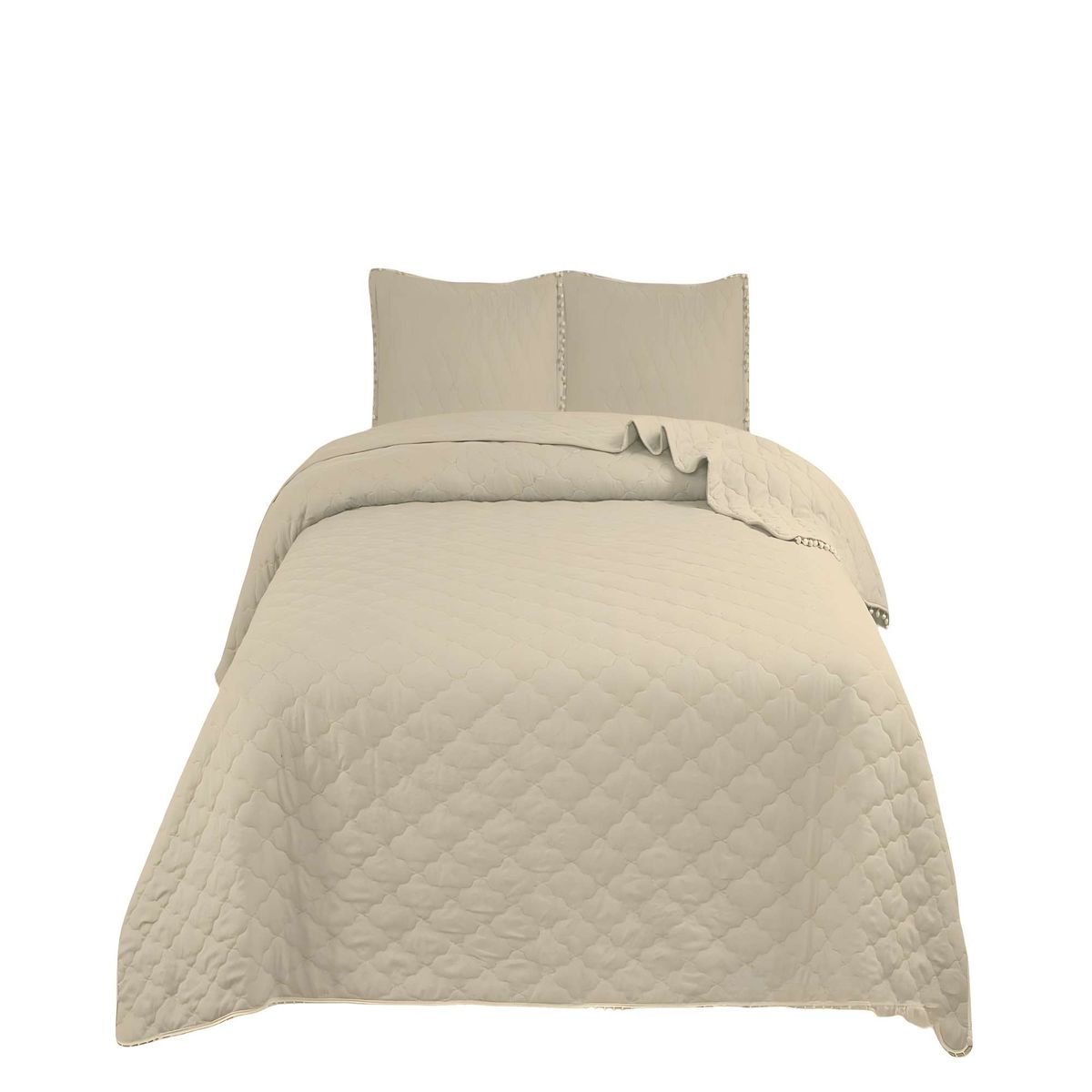 GENERICO - QUILT CUBRECAMA DE VERANO CON POMPONES KING BEIGE