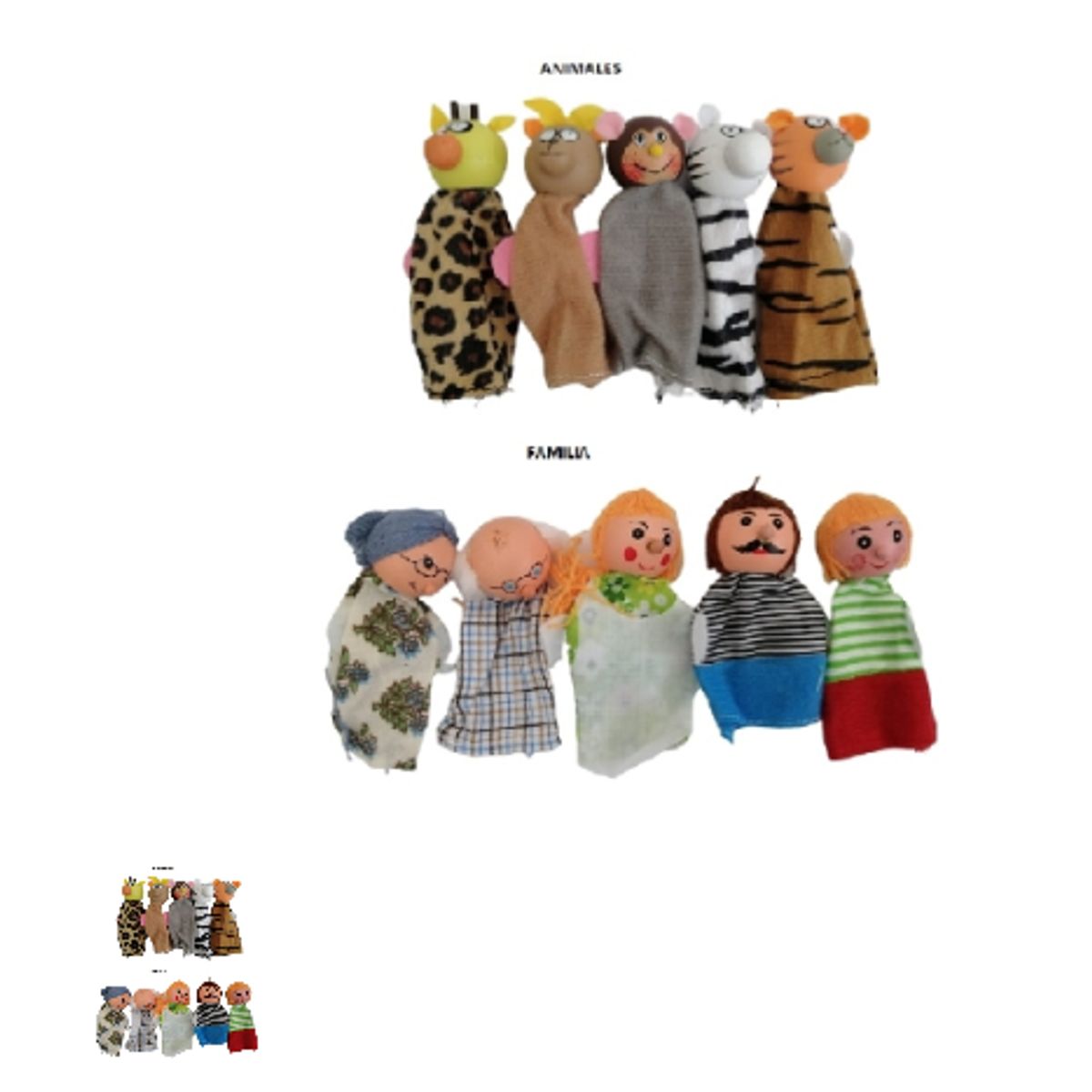 GENERICO - SET DE 5 TITERES DE DEDO FAMILIA/ANIMALES