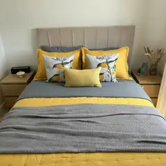 TODOHOGAR SANTIAGO DE CHILE - Set Ropa De Cama Gris Mostaza 6 Piezas Algodón + Chenille King