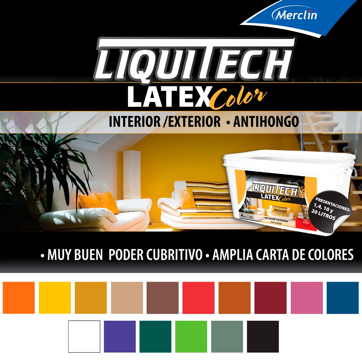 GENERICO - Latex Al Agua Color Int- Ext Antihongos Liquitech 1L Negro Mate