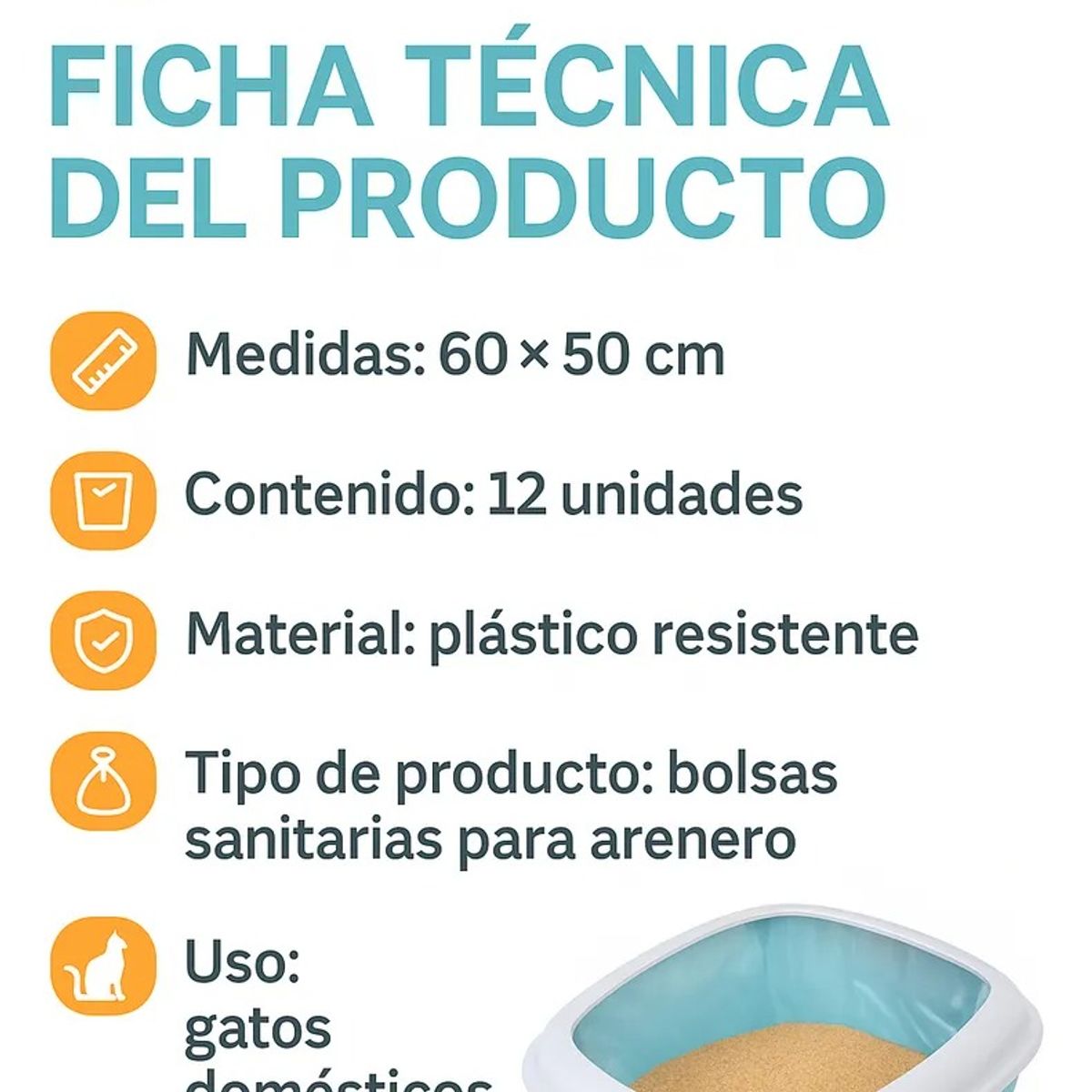 GENERICO - 12 Bolsas Arenero Gatos Bolsa Sanitarias Desechables 60x50cm