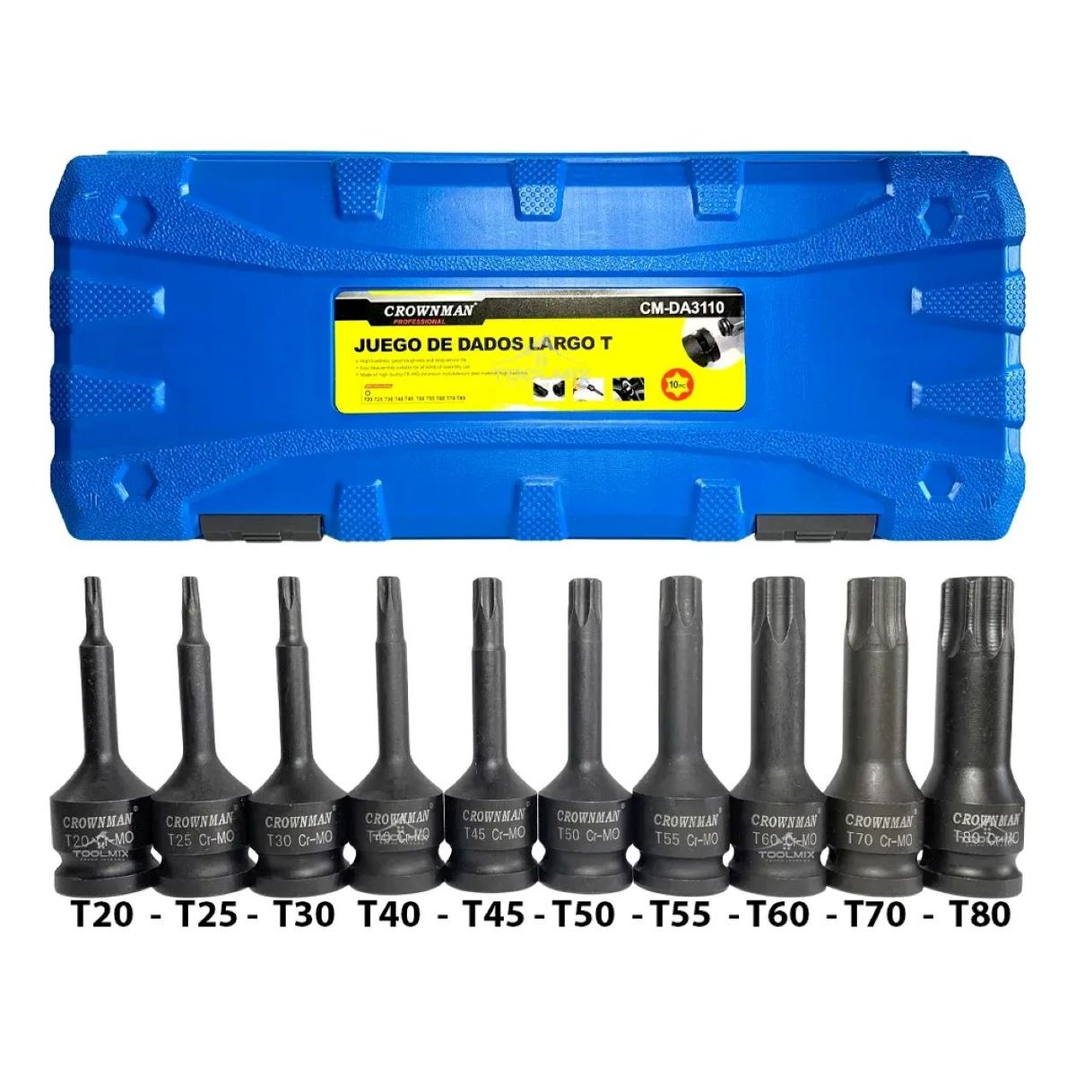 GENERICO - Set 10 Dados Impacto Torx Largos Cuadrante 1/2puLG
