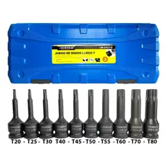 GENERICO - Set 10 Dados Impacto Torx Largos Cuadrante 1/2puLG