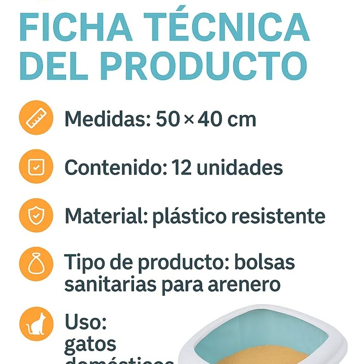 GENERICO - 12 Bolsa Sanitarias Desechables Bolsas Arenero Gatos 50x40cm