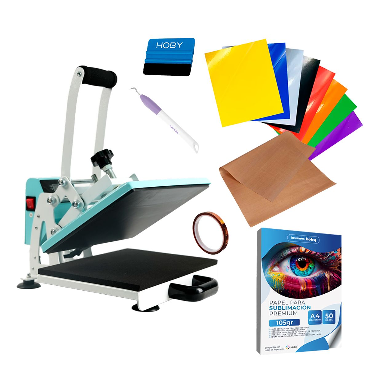 GENERICO - Kit Plancha Estampadora Sublimadora De Vinilos Dtf Sublimación 23x30cm Celeste