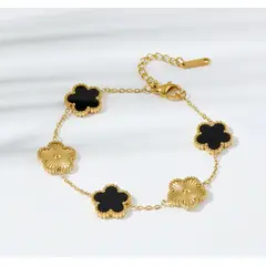 GENERICO - Pulsera Van Cleef dorada con negro Acero Inoxidable