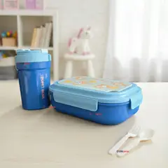 JUMP KIDS - Set Fiambrera Tupper + Vaso Para Niños y Niñas de Color Azul