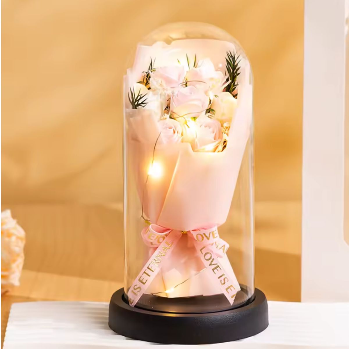 GENERICO - Arreglo Floral Decorativo en Cúpula con Luz  Regalo Especial