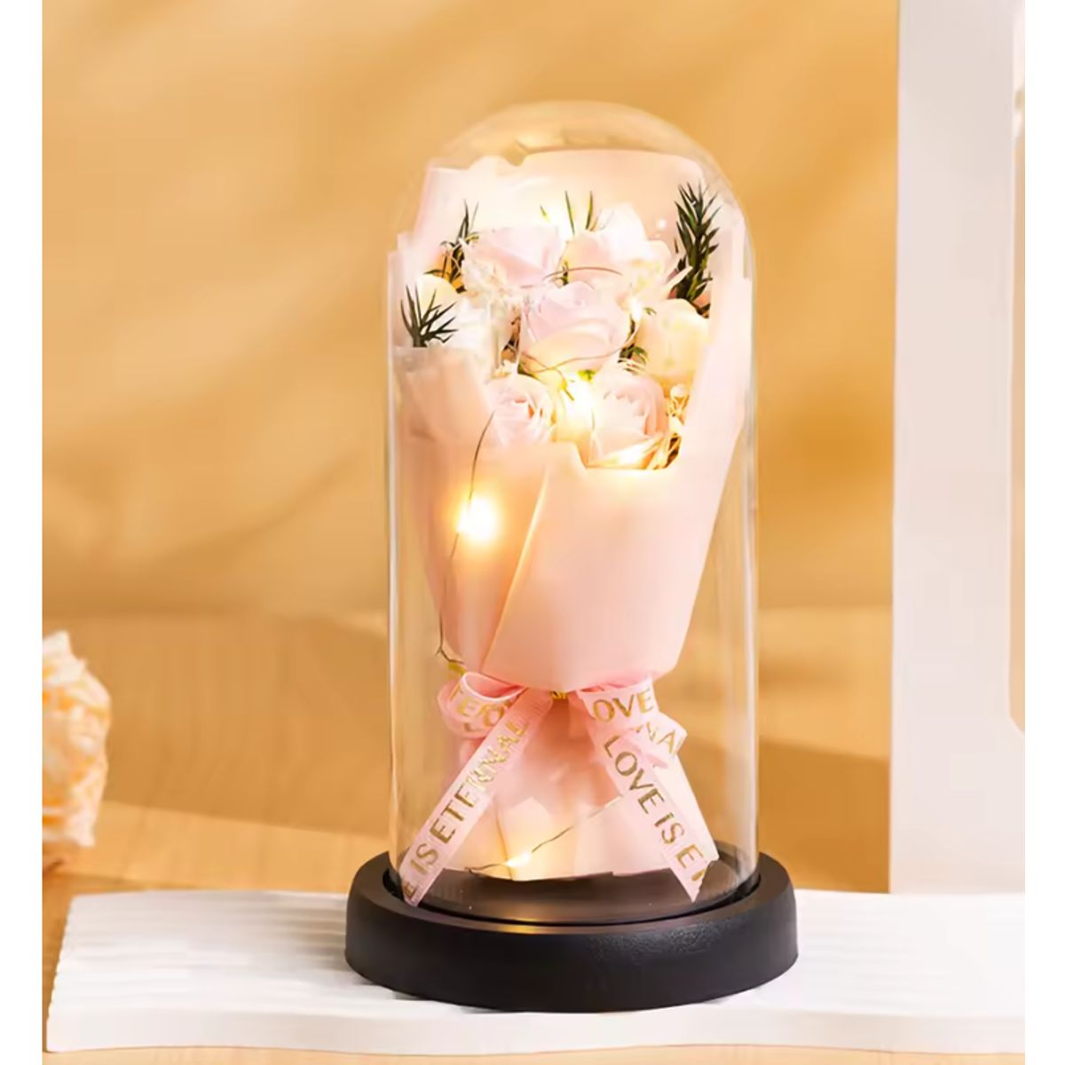 GENERICO - Arreglo Floral Decorativo en Cúpula con Luz  Regalo Especial