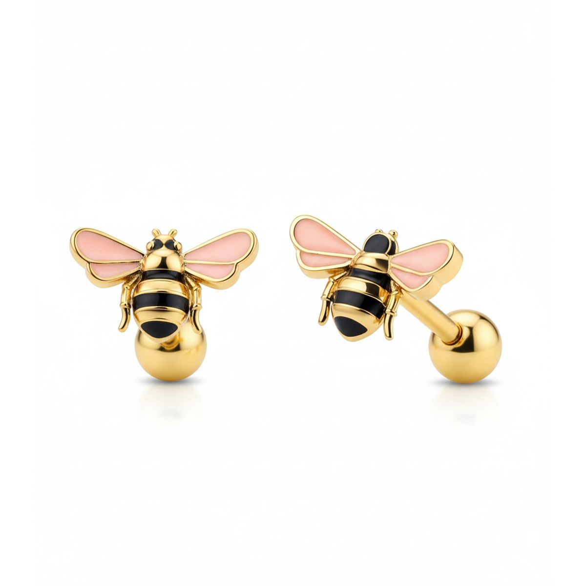 GENERICO - Aros Abeja Dorados Acero Inoxidable esmaltados Niña Mujer