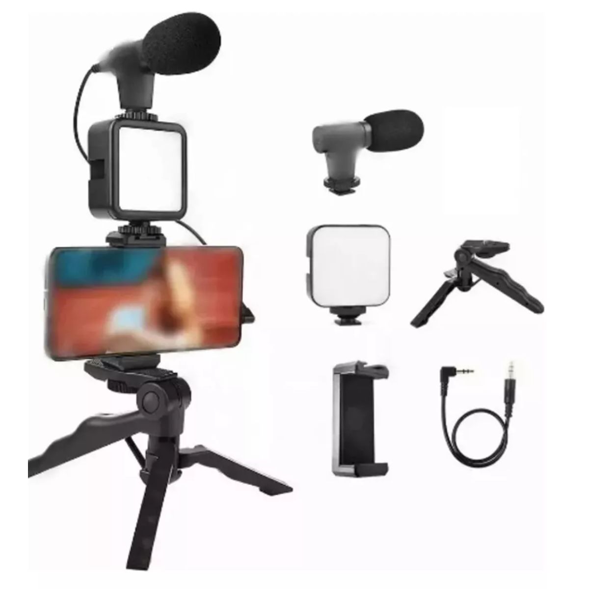 GENERICO - Kit De Grabacion Con Microfono Linterna Led Soporte Tripode Estructura