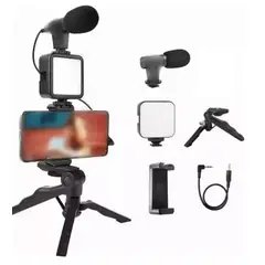 GENERICO - Kit De Grabacion Con Microfono Linterna Led Soporte Tripode Estructura