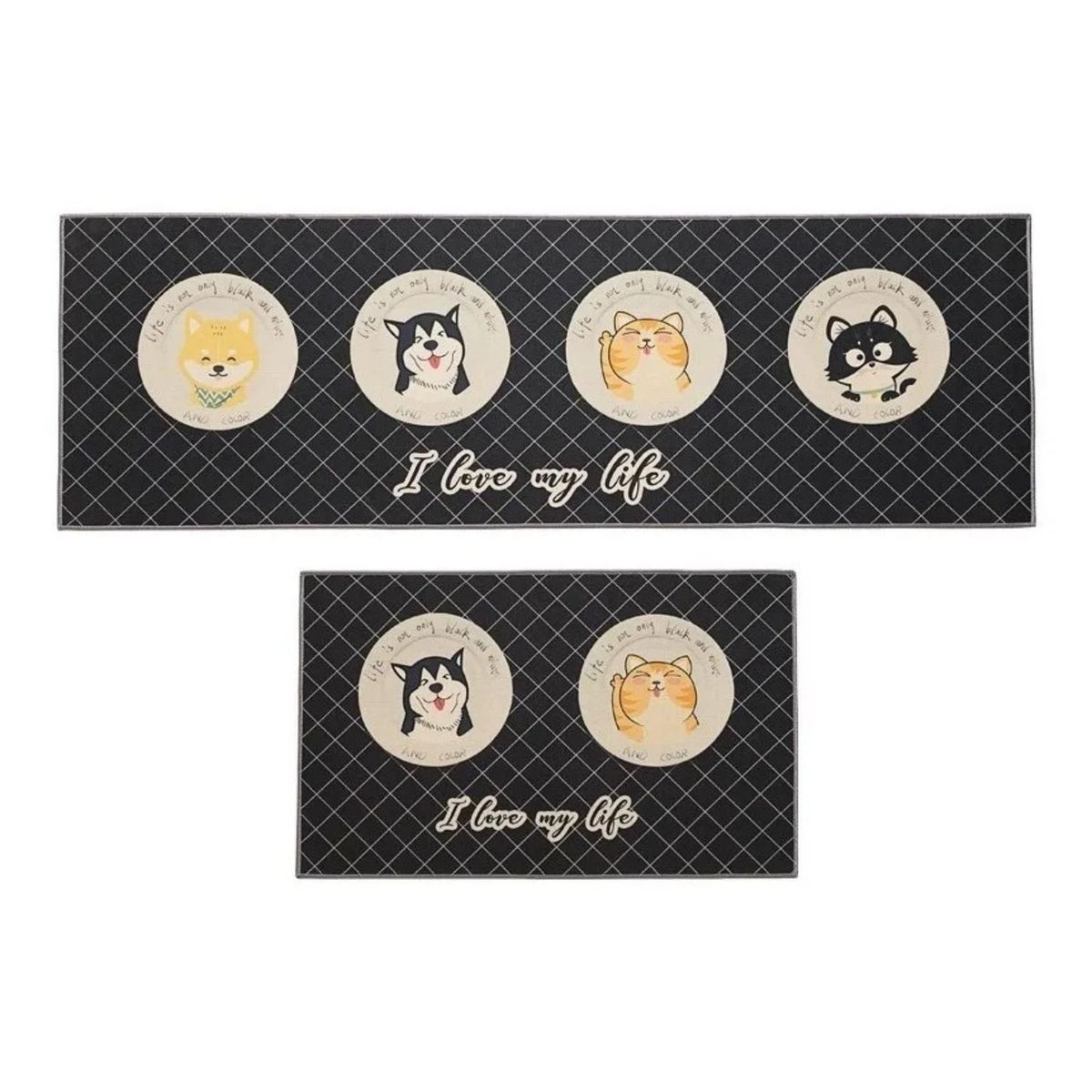 IMPORTCLICK - Set 2 Alfombras Cocina Piso Entrada Antideslizante 120x40 CM Gato Perro Negro.