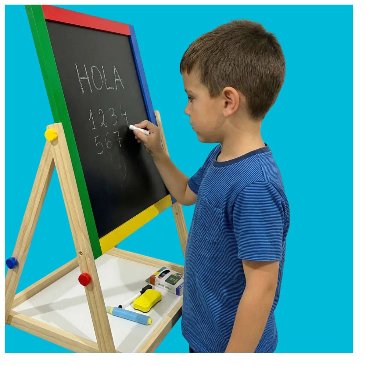 GENERICO - Pizarra Atril Para Niños 2 En 1 Doble Madera + Tiza Y Plumón