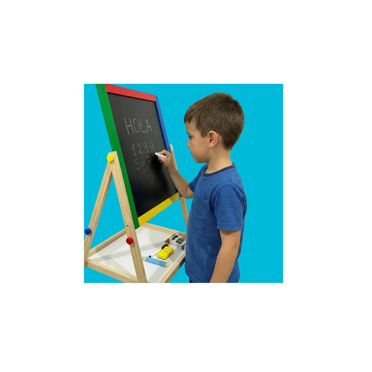 GENERICO - Pizarra Atril Para Niños 2 En 1 Doble Madera + Tiza Y Plumón