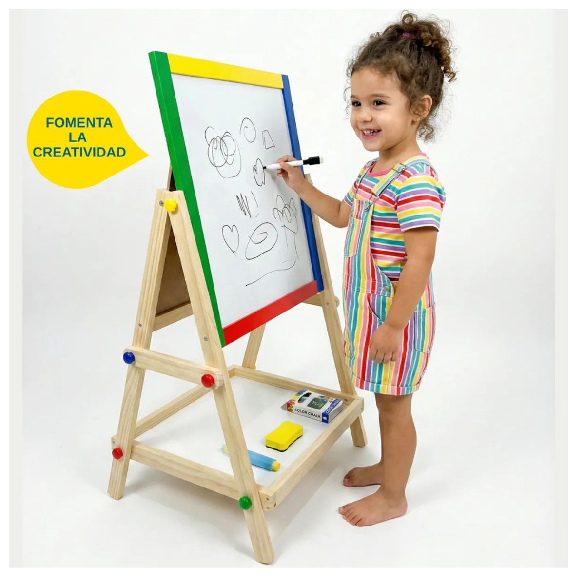 GENERICO - Pizarra Atril Para Niños 2 En 1 Doble Madera + Tiza Y Plumón