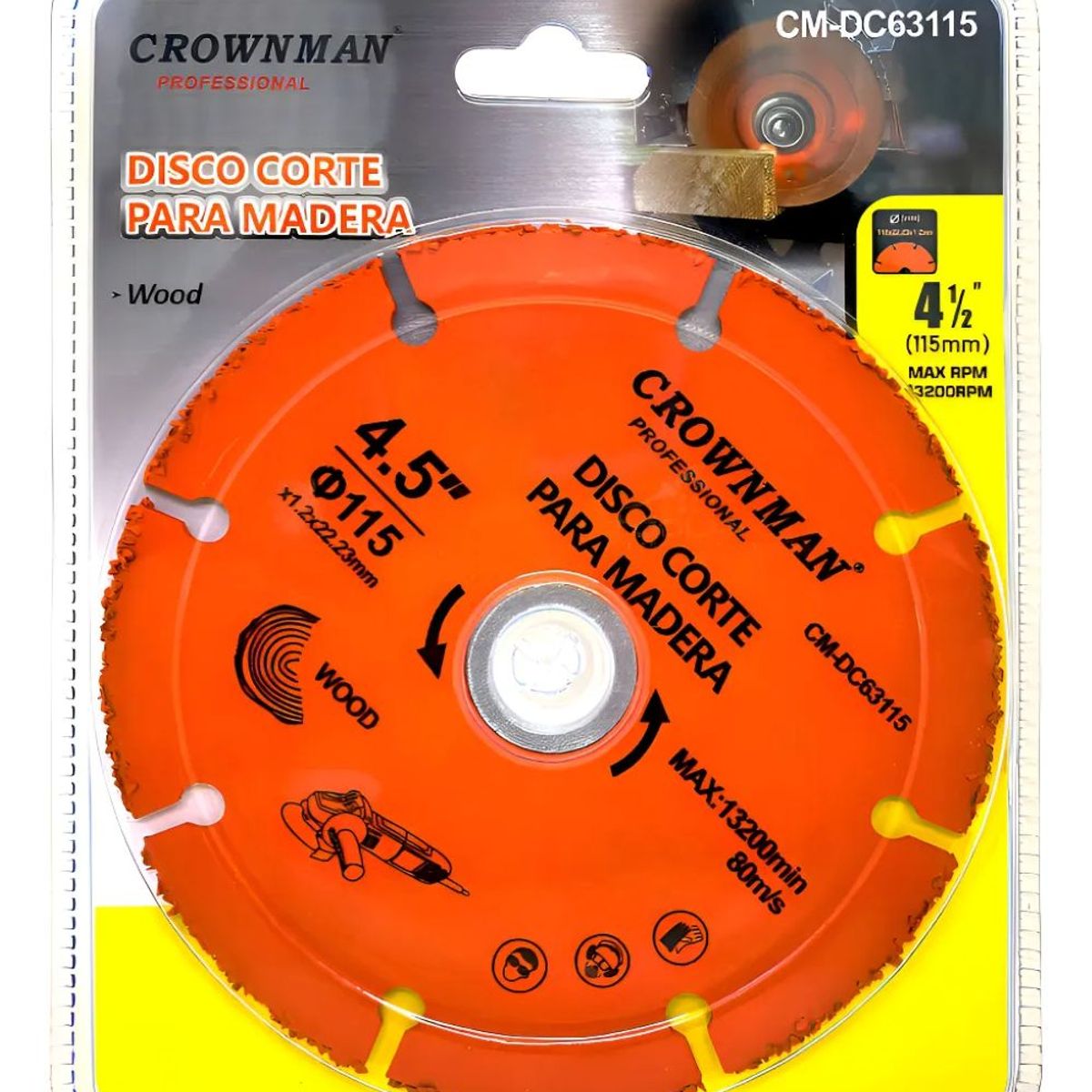 GENERICO - Disco De Corte Multiuso Para Esmeril 115mm 13200Rpm Crownman
