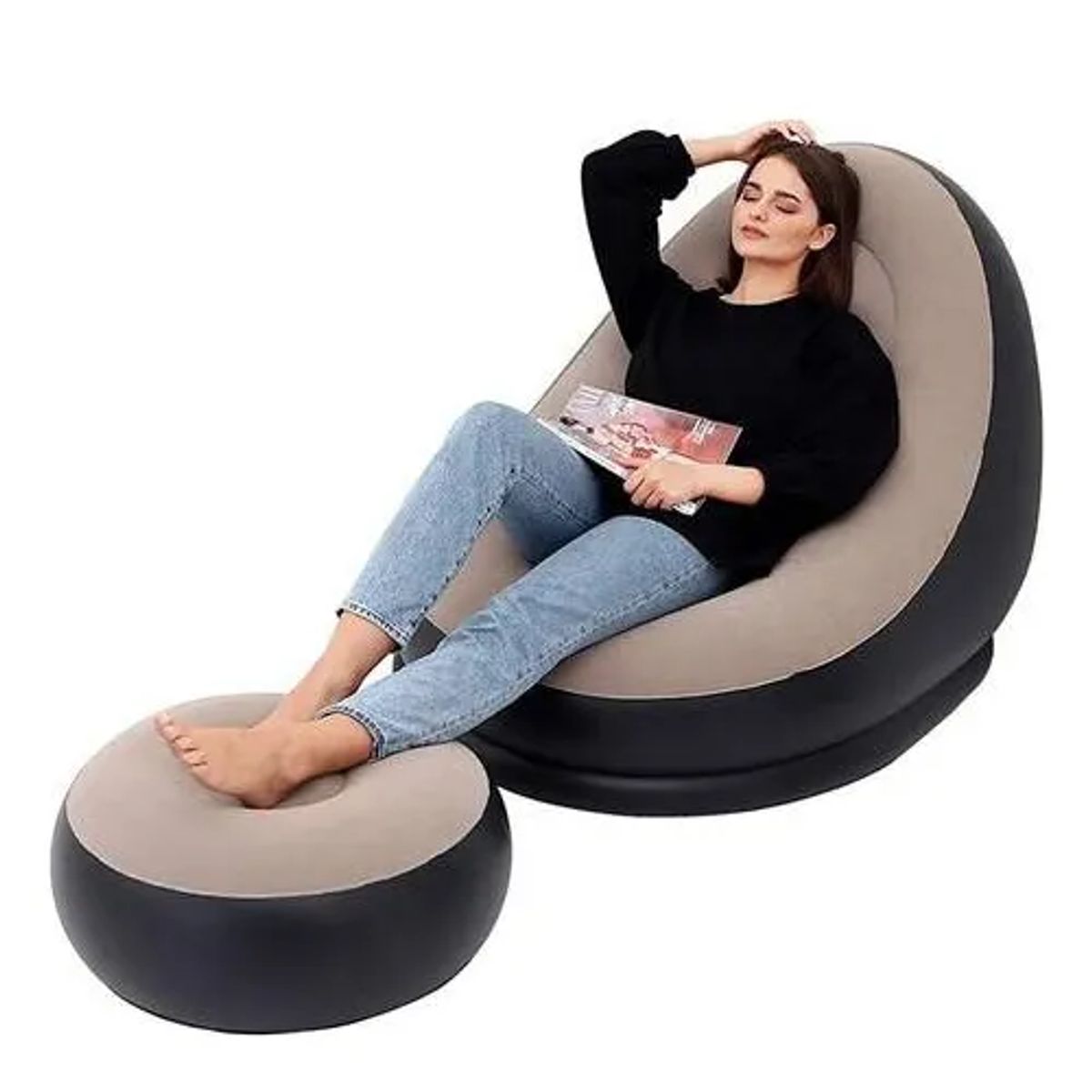 GENERICO - Sillón Pouf Inflable Aterciopelado Para Living Sofá 2 Piezas