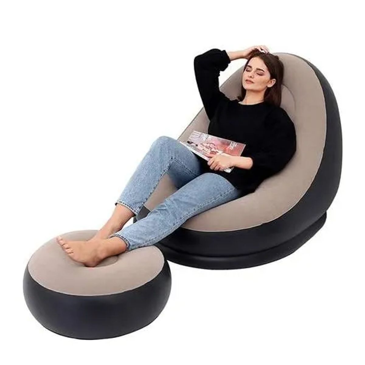 GENERICO - Sillón Pouf Inflable Aterciopelado Para Living Sofá 2 Piezas