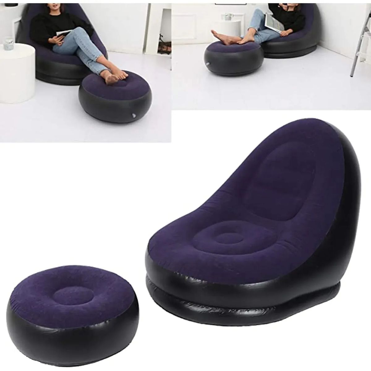 GENERICO - Sillón Pouf Inflable Aterciopelado Para Living Sofá 2 Piezas