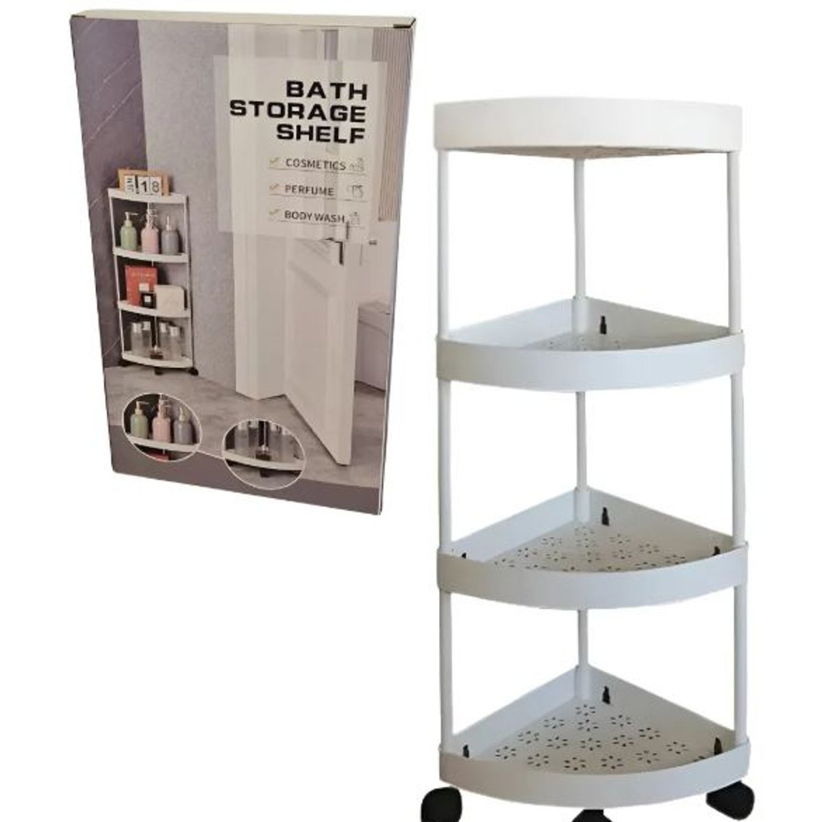 GENERICO - Esquinero de 4 niveles con ruedas - Blanco