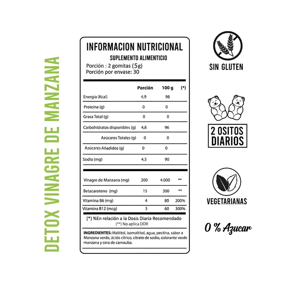 GENERICO - Vinagre De Manzana Detox + Vitaminas Farma Bear 60 Gomitas
