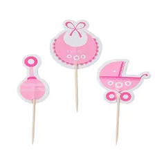 GENERICO - Set De Toppers Baby Shower Rosa 9Cm 12PCS