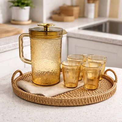 Imagen 2 del producto Set Jarra Con 4 Vasos Textura Color 20cm Ideal Para Mesa