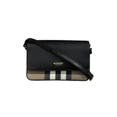 BURBERRY - Bolso bandolera cruzado New Hampshire en lona a cuadros y cuero negro 81072691