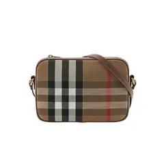BURBERRY - Bolso bandolera cruzado grande para cámara en lona a cuadros y cuero marrón 80844951