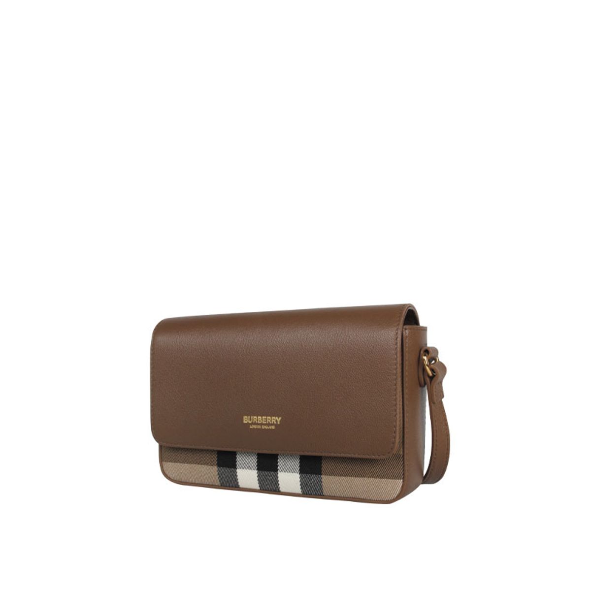 BURBERRY - Burberry Bolso bandolera cruzado New Hampshire en lona a cuadros y cuero marrón 81072701