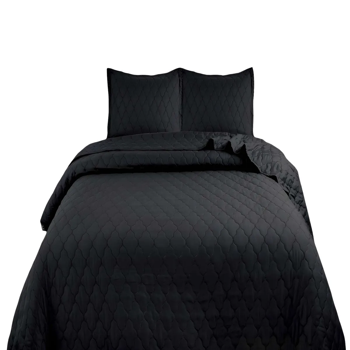 GENERICO - CUBRECAMA DE VERANO QUILT CON POMPONES PLAZA Y MEDIA NEGRO
