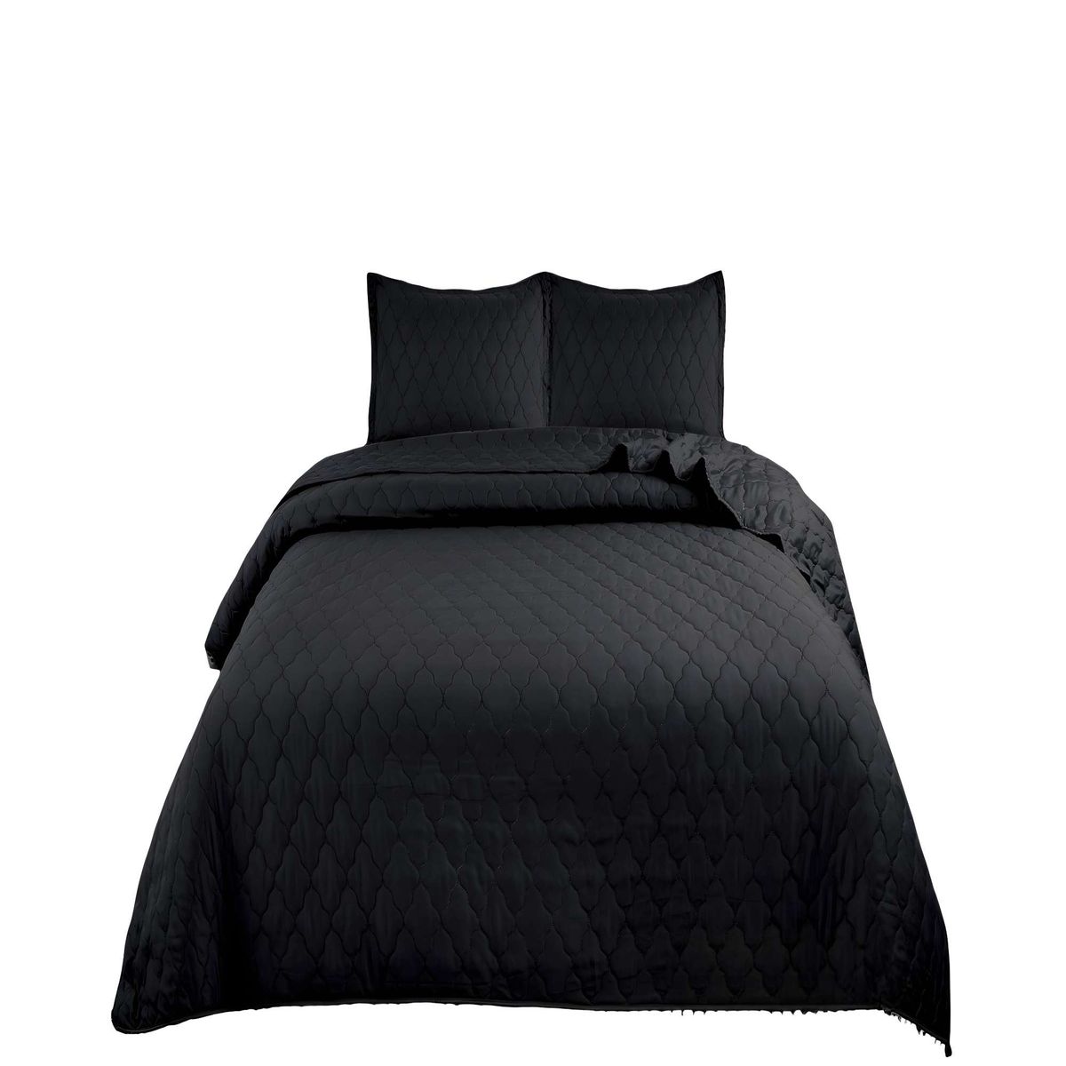 GENERICO - CUBRECAMA DE VERANO QUILT CON POMPONES PLAZA Y MEDIA NEGRO